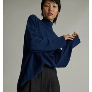 Everlane Womens The ReCashmere Oversized Turtleneck Sweater XS Navy Blue NWT